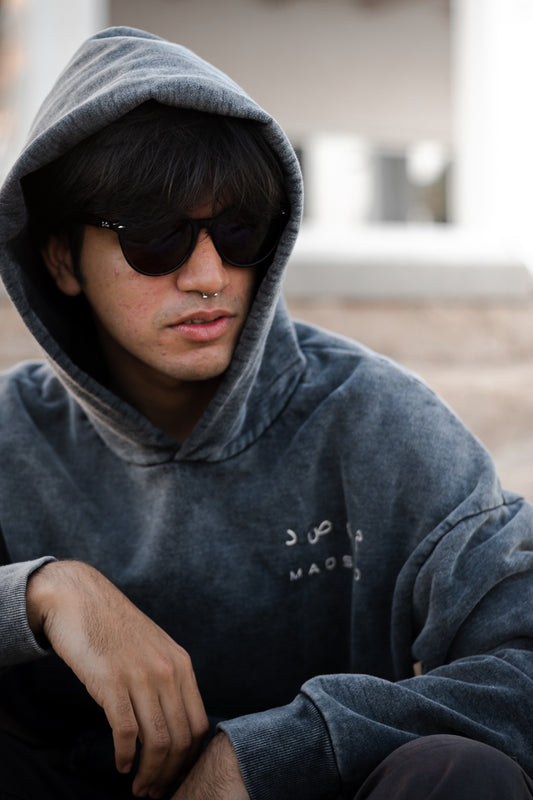 GREY ACID WASH SELF HOODIE