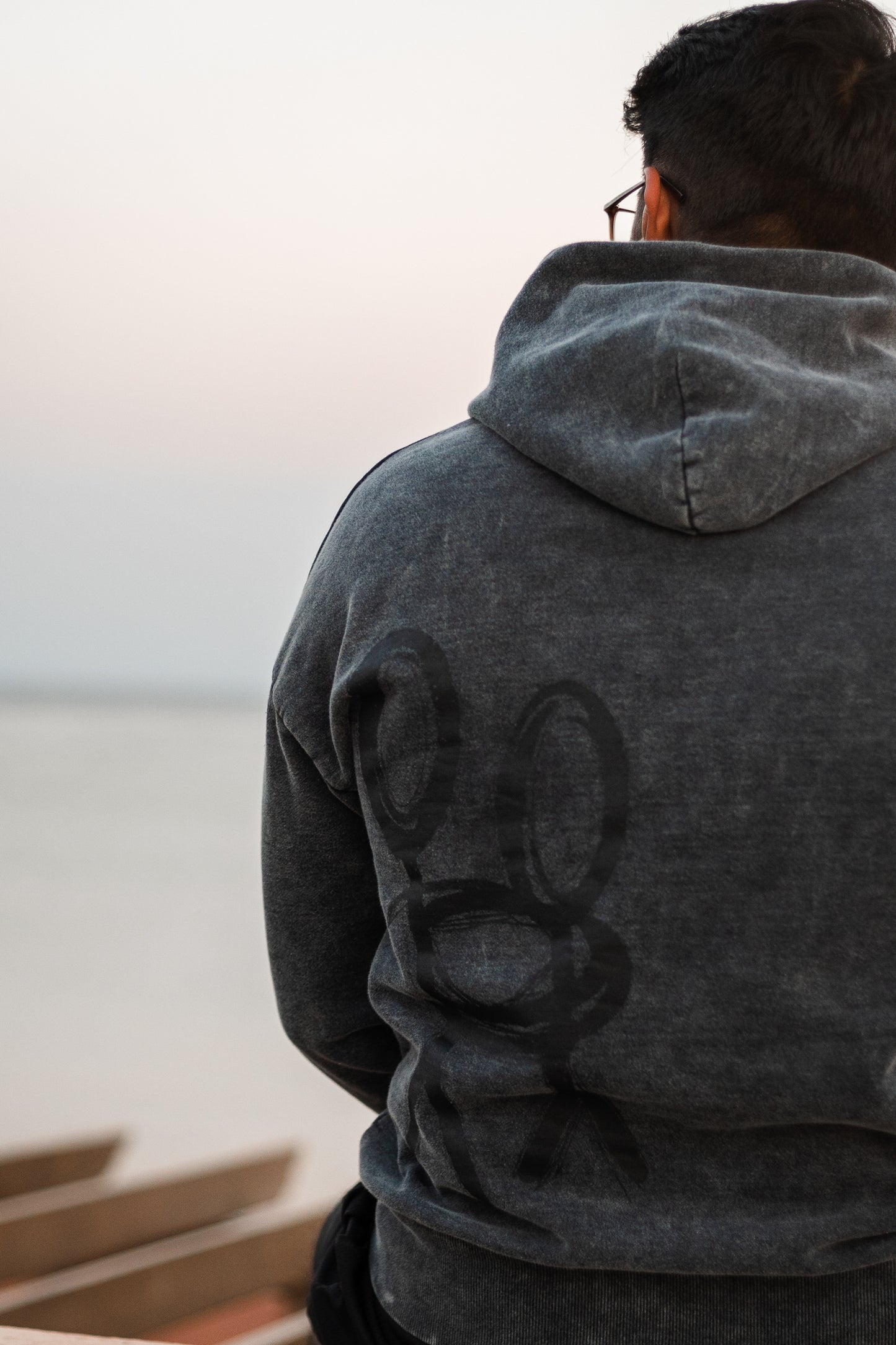 GREY ACID WASH SELF HOODIE