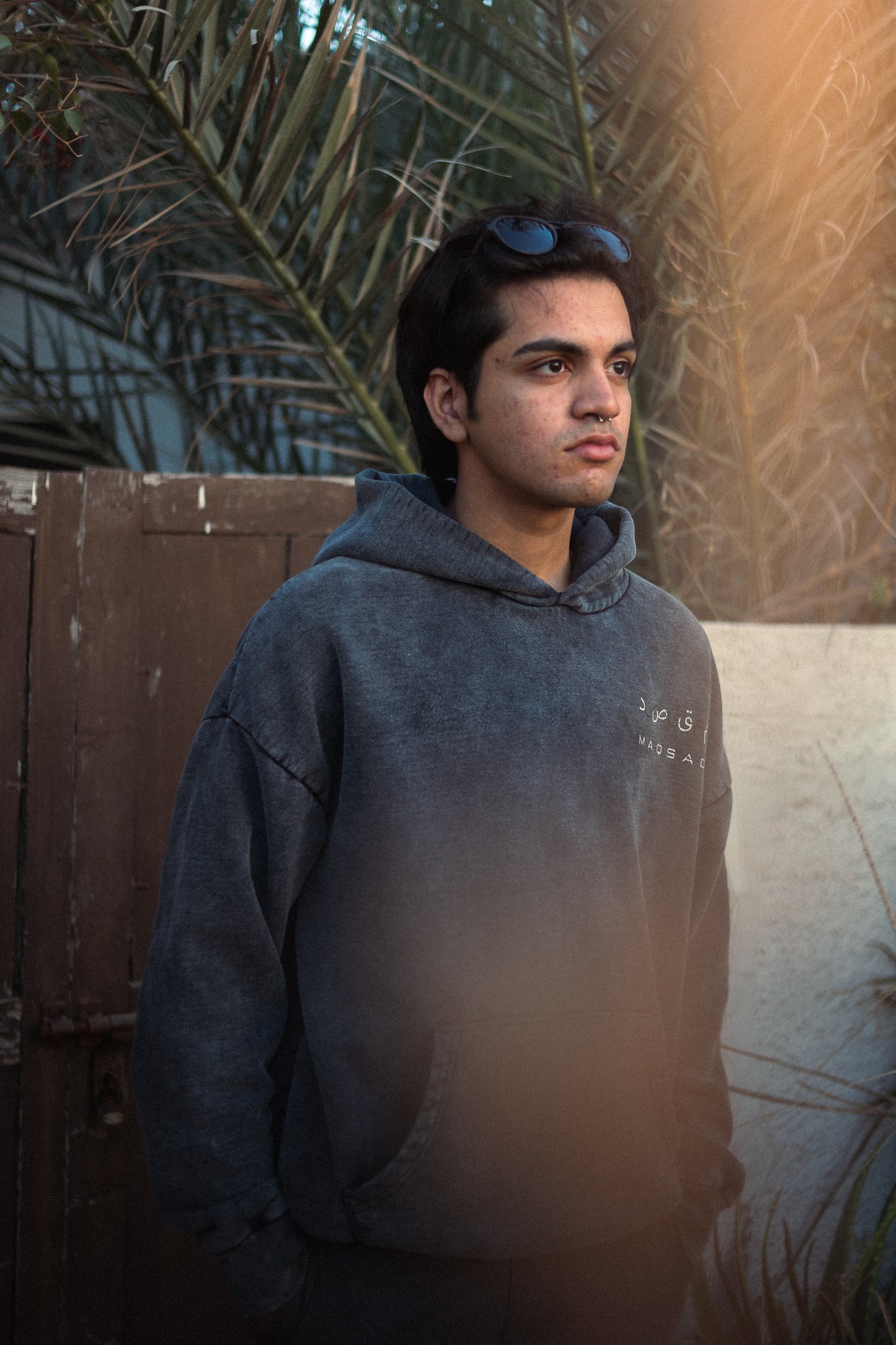 GREY ACID WASH SELF HOODIE